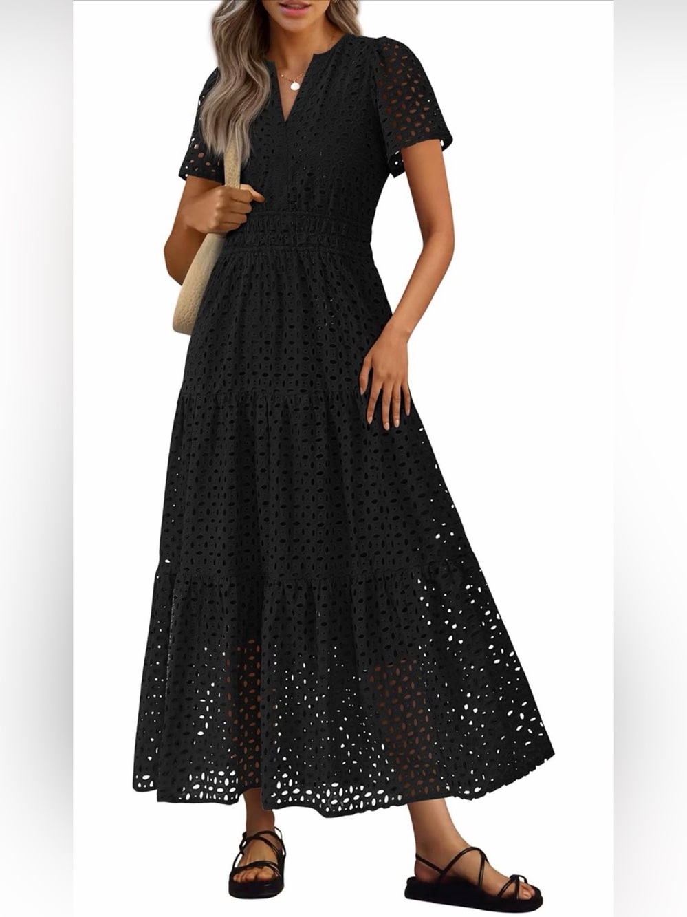 Anthropologie INSPIRED Women’s Black Eyelet Maxi Dress - Classic Summer Style
